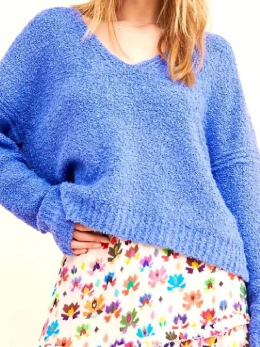 Free People Finders Keepers V-Neck Pullover Sweater Blue